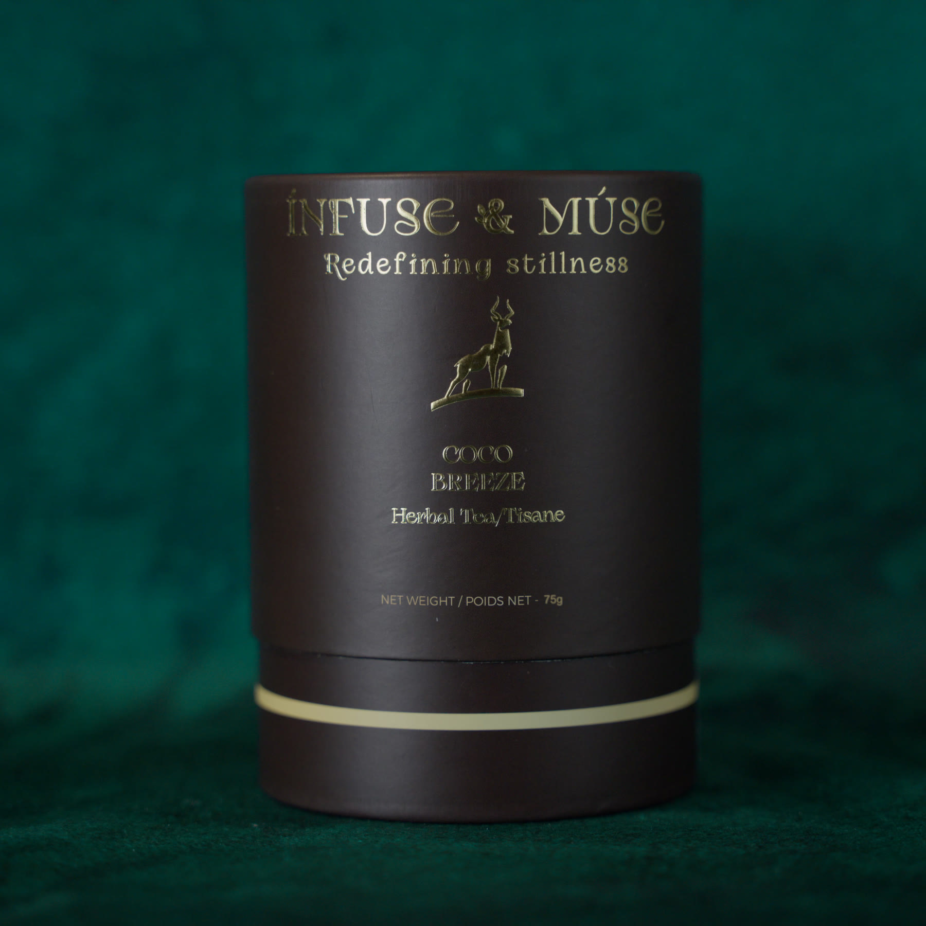 Coco Breeze tin, dark espresso brown with gold foil lettering