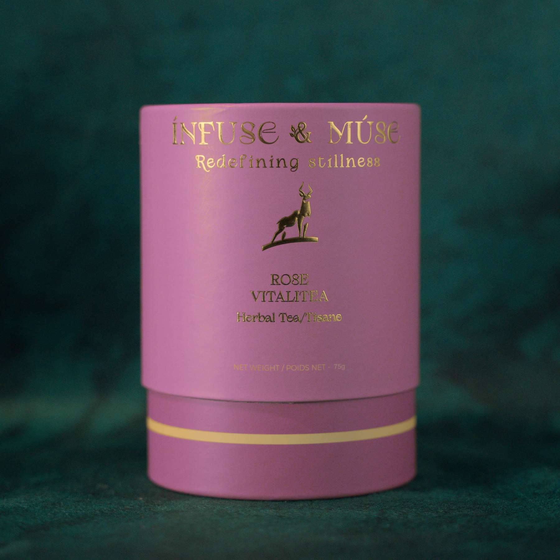 Rose VitaliTea tin, pink with gold foil lettering